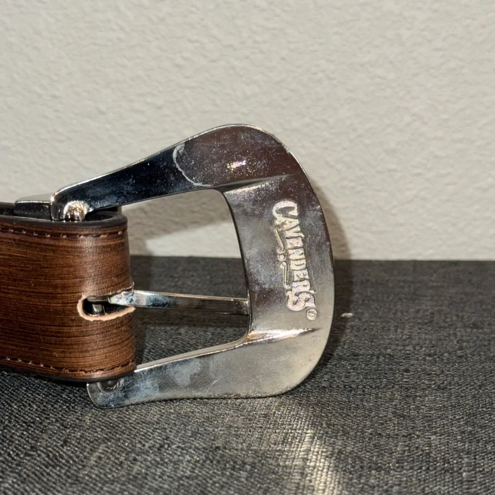 Cavender’s Brown Leather Western Belt Gold Glitter Inlay Buckle | Size L